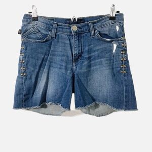 Rock & Republic Raw Hem Cut Off Slightly Distressed Jean Shorts Stud Embellished